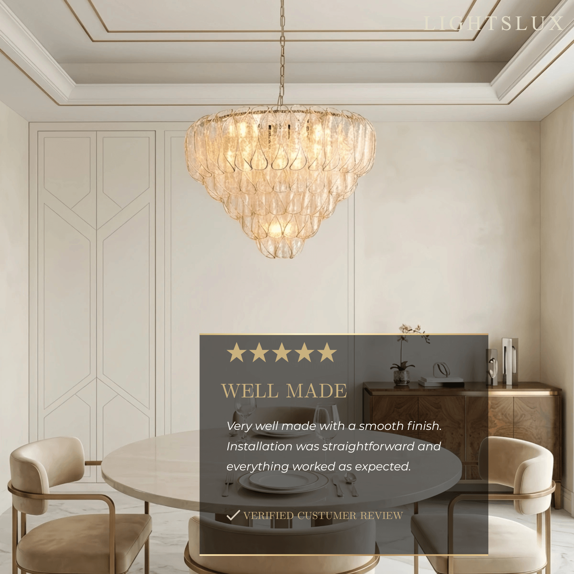 Excelis Luxury Chandelier --Textured Glass & Metal for Living Room