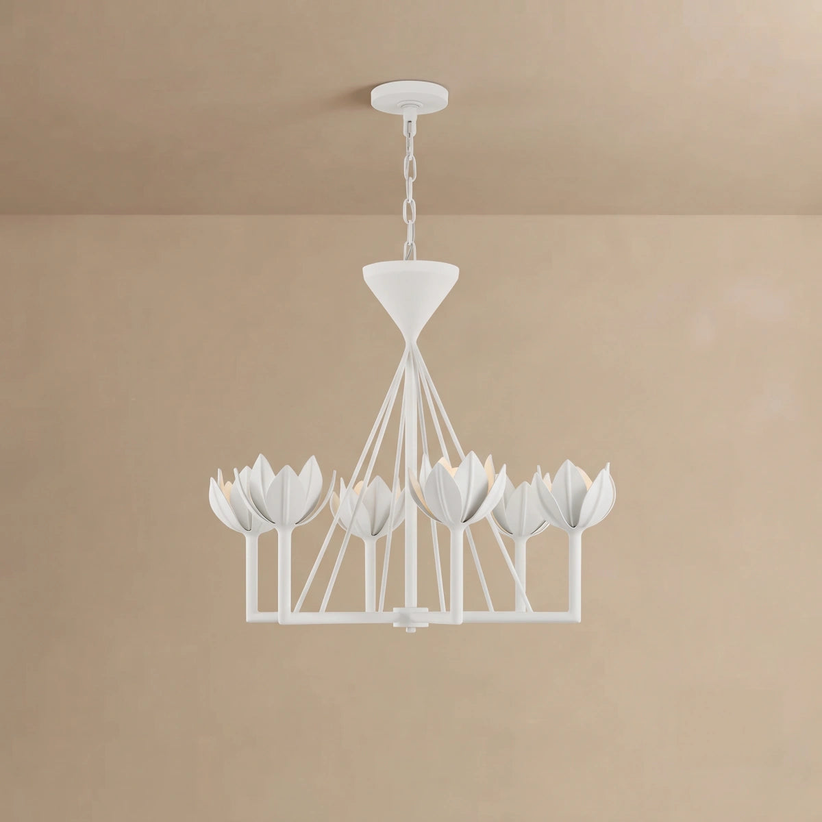 Modern Lotus Chandelier — Curved Petal Shades & Brass Frame for Dining Room