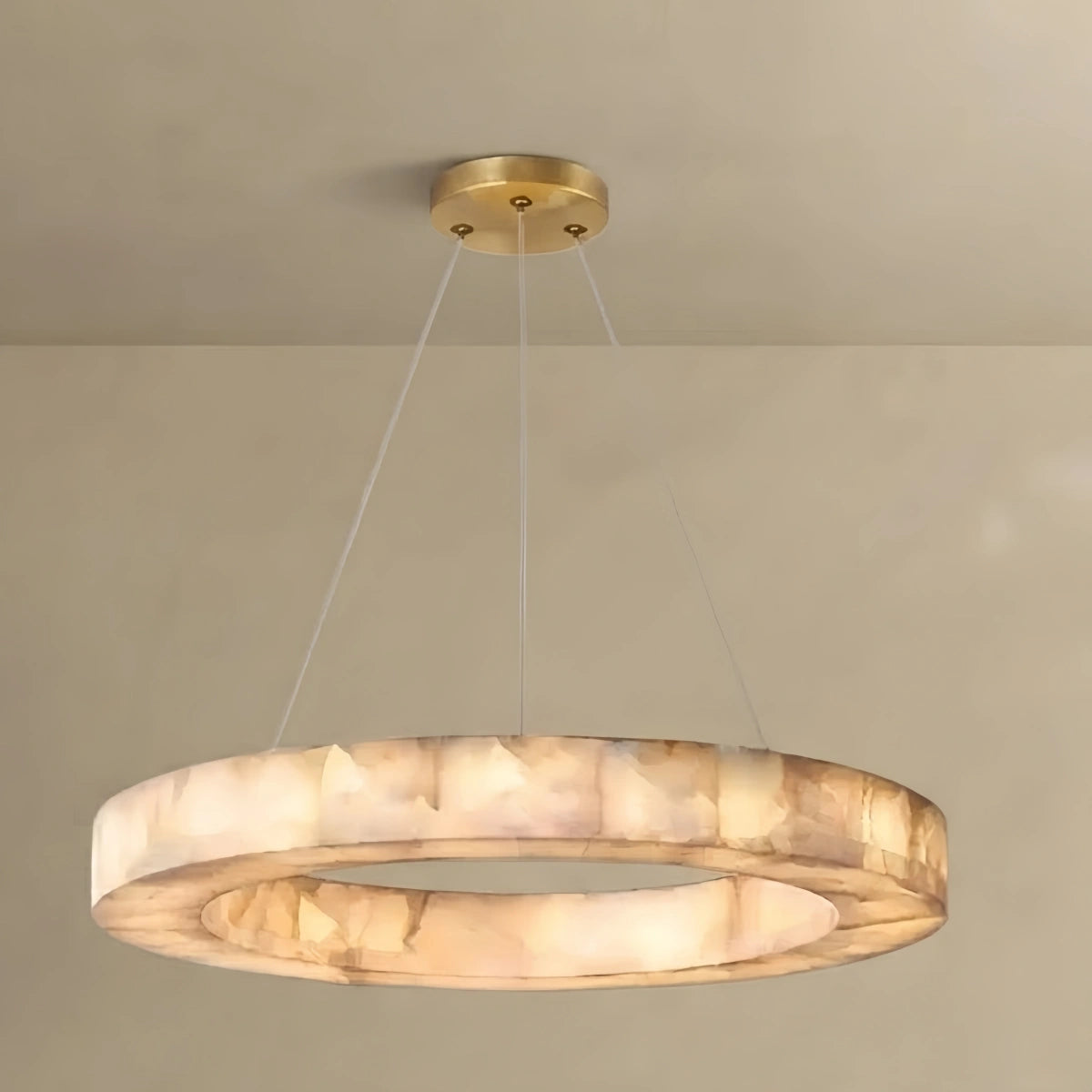 Alba Modern Alabaster Ring Chandelier -- Gold Accents for Living Room