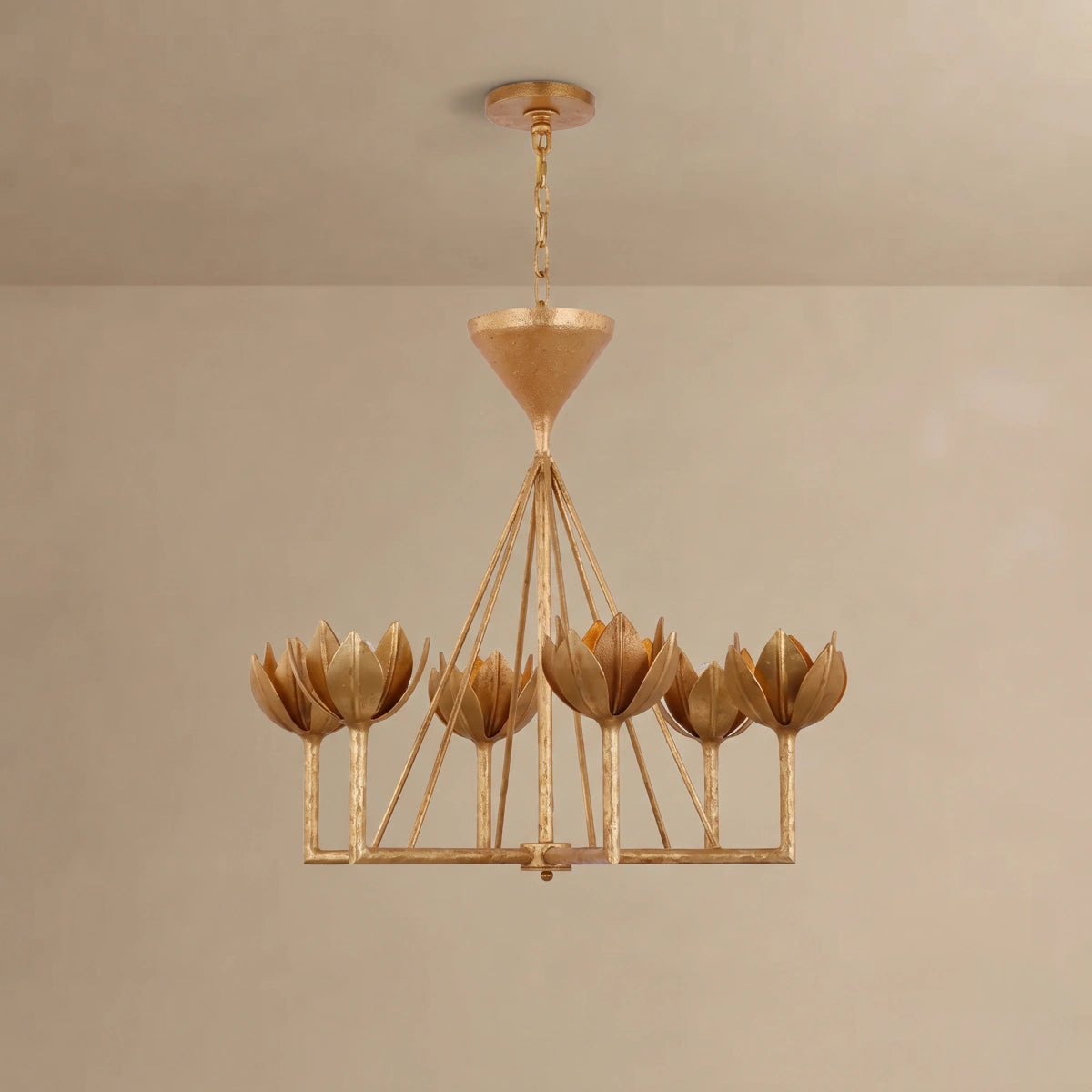 Modern Lotus Chandelier — Curved Petal Shades & Brass Frame for Dining Room