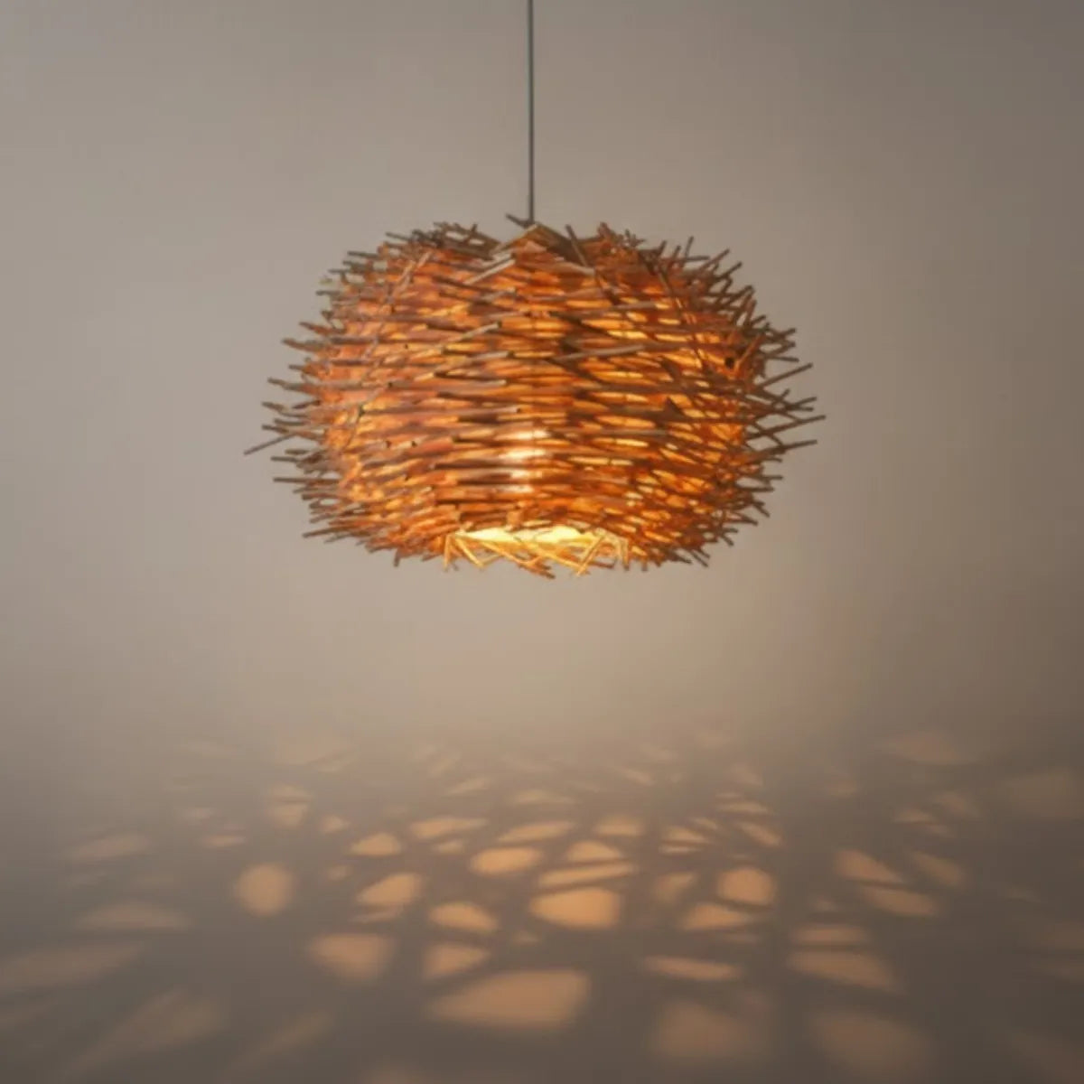 Bamburo Farmhouse Globular Wood Pendant Light – Brown for Living Room
