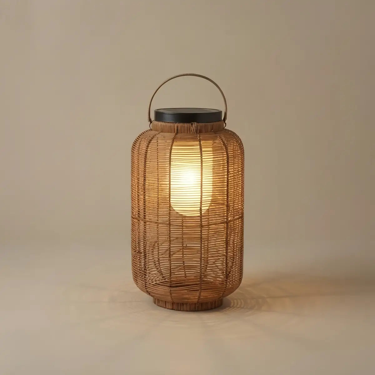 ALS640Bamburo Farmhouse Floor Lamp -Metal/Rattan Lantern in Natural Wood Color Garden