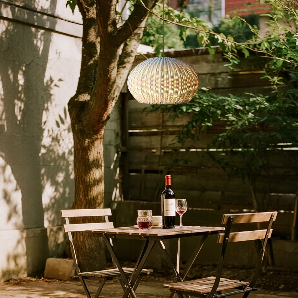 Farmhouse Coffee/Beige Outdoor Pendant Light Rattan Lantern