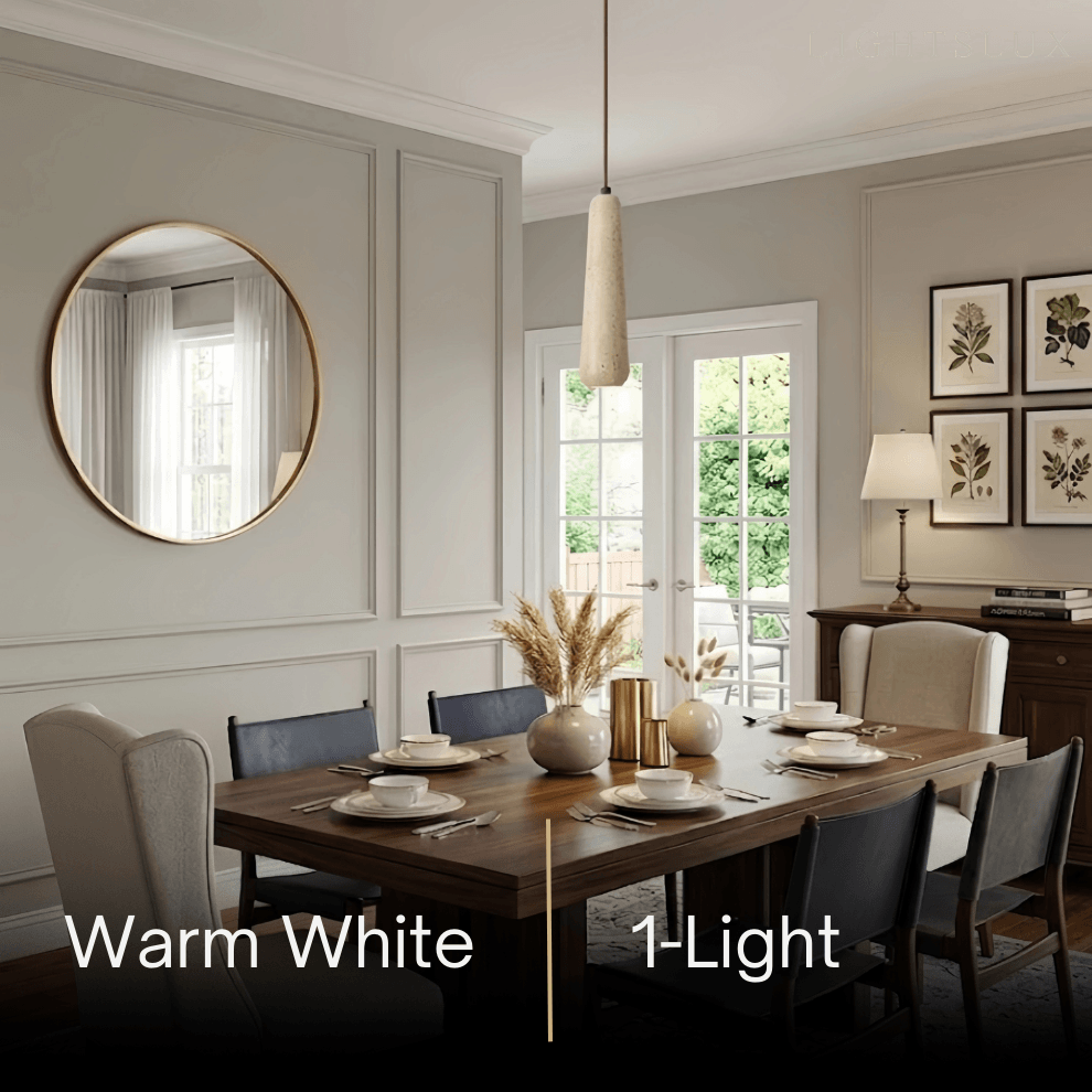 Zenno Modern Pendant Light — Natural Wood & Stone Cylinder for Dining Room