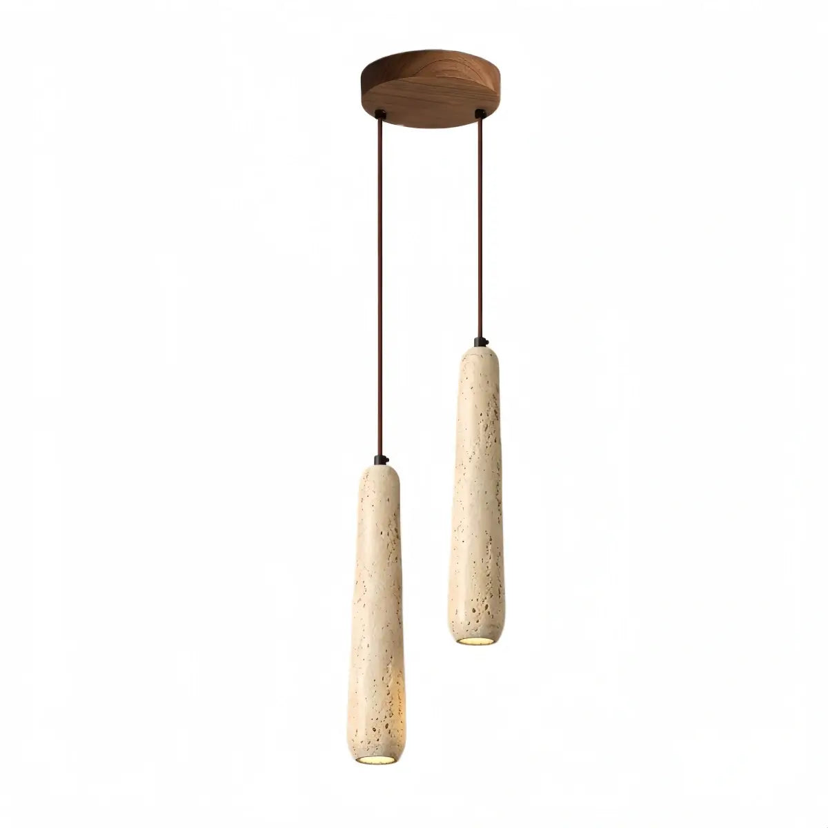 Zenno Modern Pendant Light — Natural Wood & Stone Cylinder for Dining Room