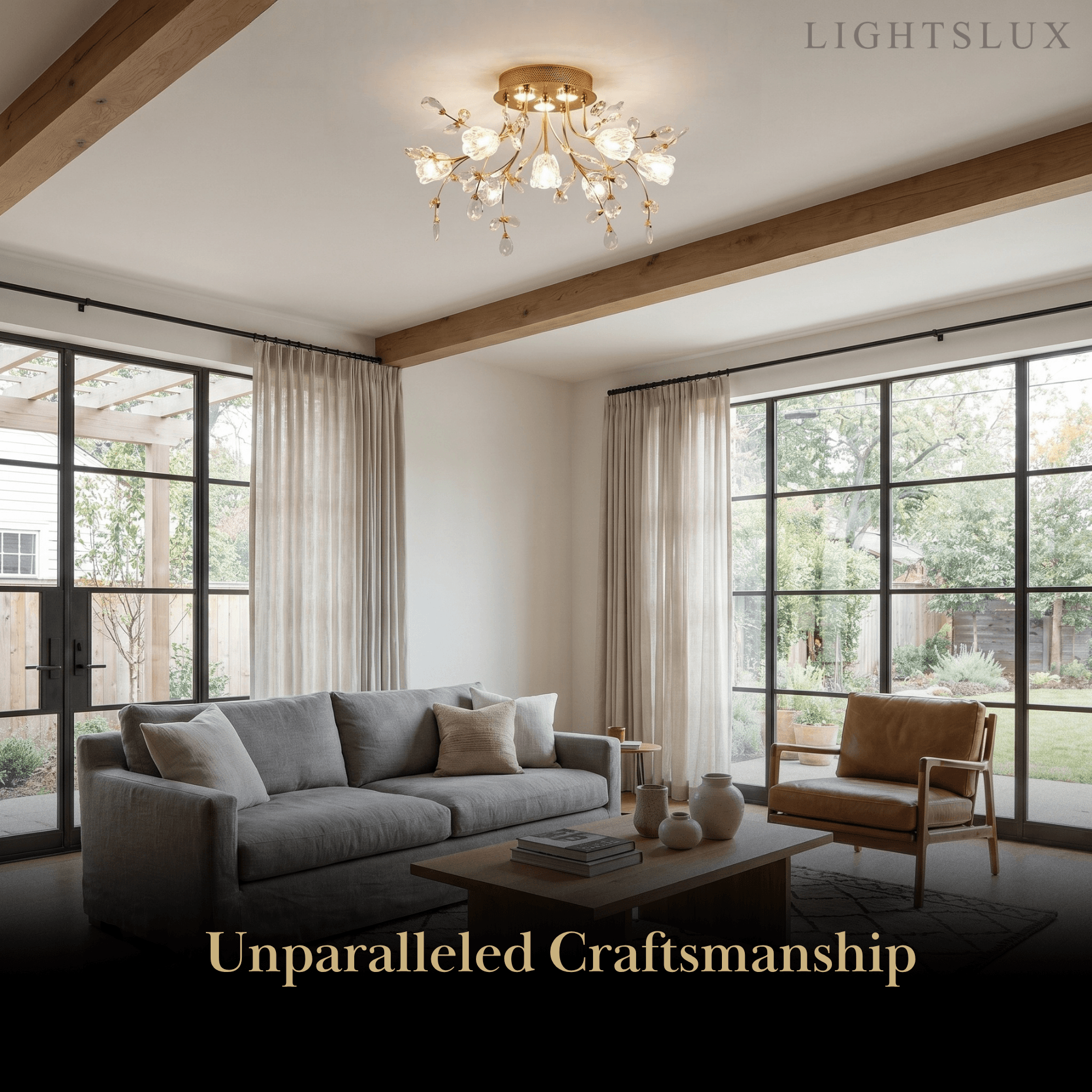 Excelis Royal Dendrite Ceiling Light – Gold Metal & Glass Fixture Living Room/Bedroom