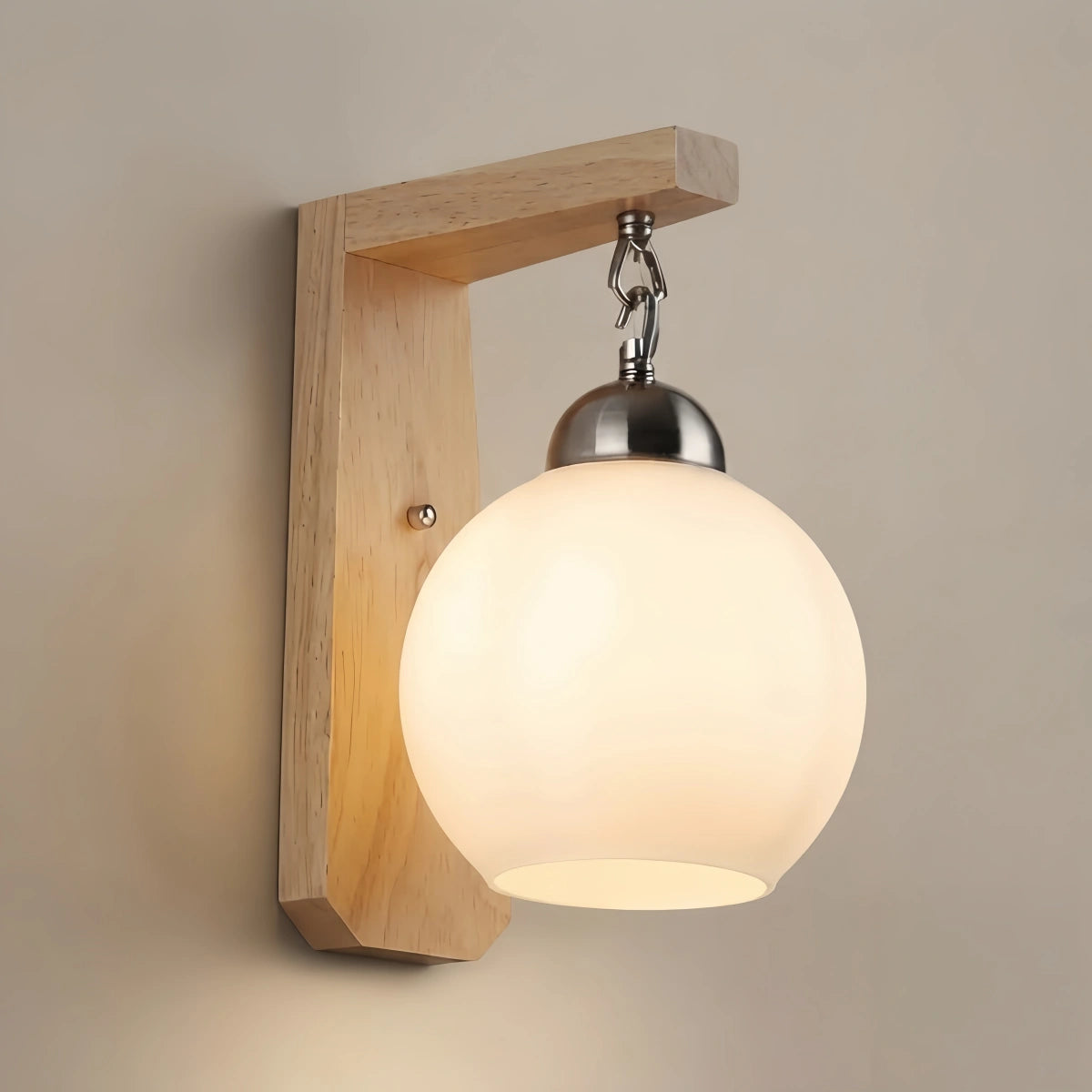 Lunara Nordic Beige Vanity Light – Wood & Metal Frame with Glass Globe for Bedroom