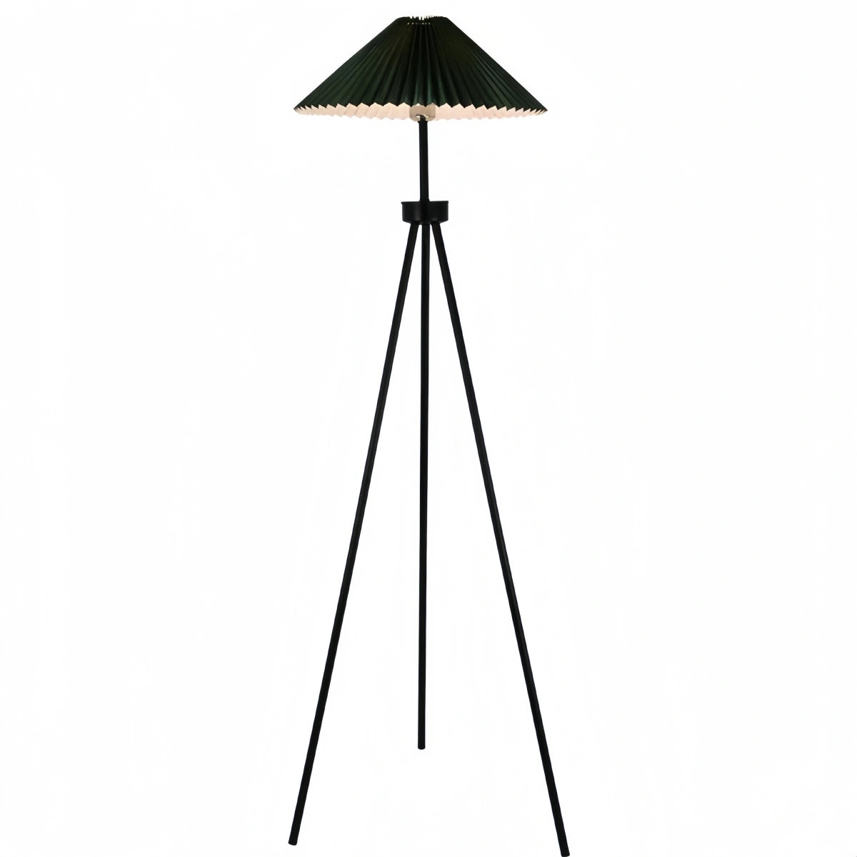 Irondale Modern Floor Lamp - Dark Green & White Tripod with Pleated Fabric for Bedroom