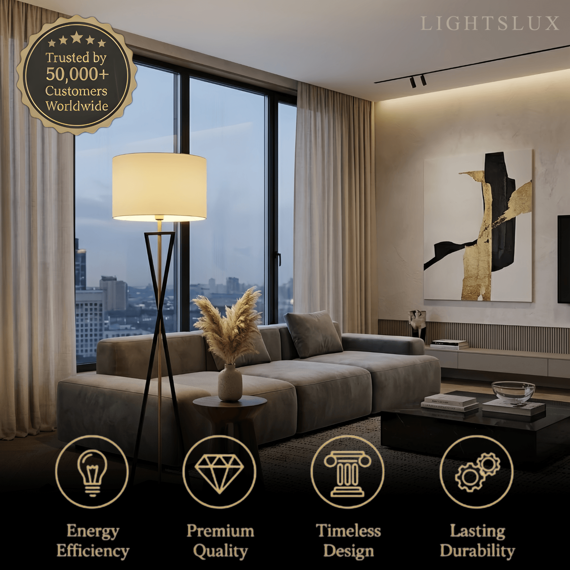Modern Floor Lamp with Cylindrical Fabric Shade