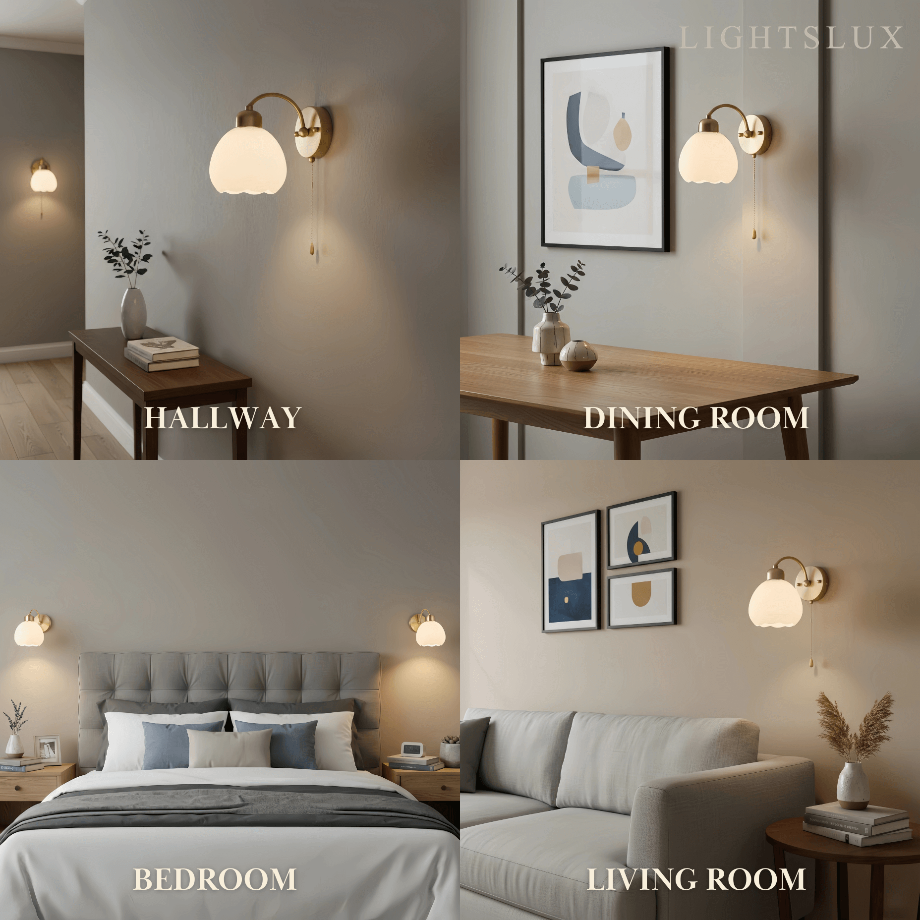 Crema Modern Gold Floral Wall Lamp – Metal/Glass Fixture for Bedroom