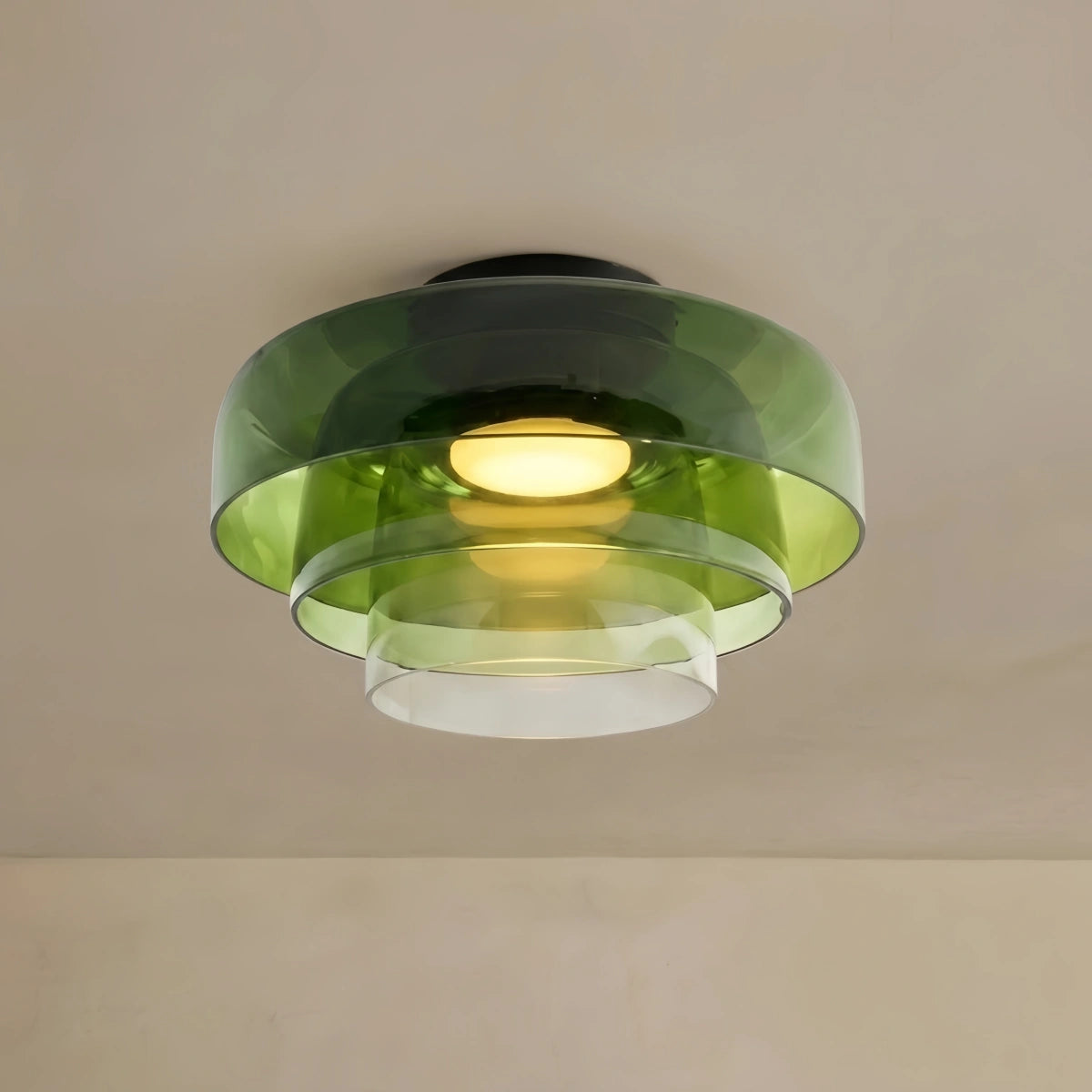 Modern Glass Ceiling Light - Green/Orange Bowl Design for Hallway