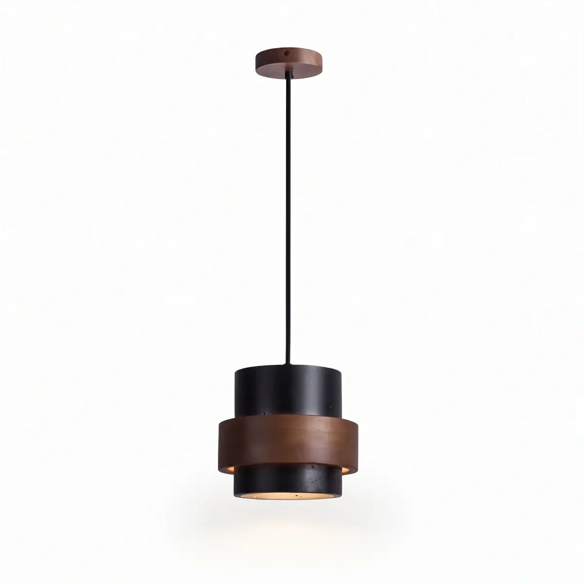Strata Modern Travertine Pendant Light — Walnut Wood for Dining Room
