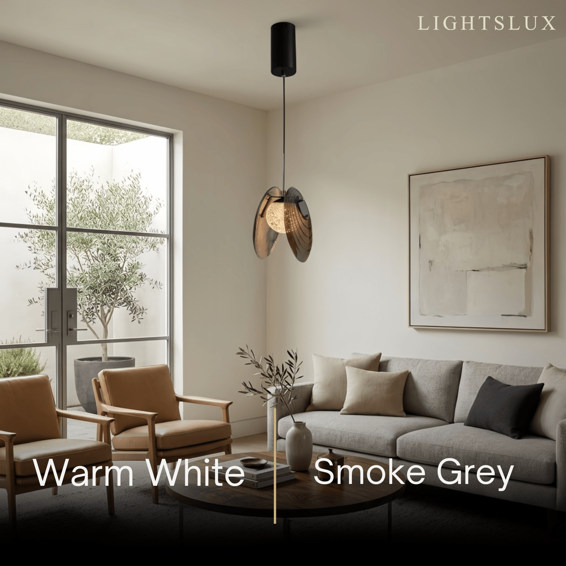 Lunara Modern Glass Disc Pendant Light Smoke Grey for Living Room