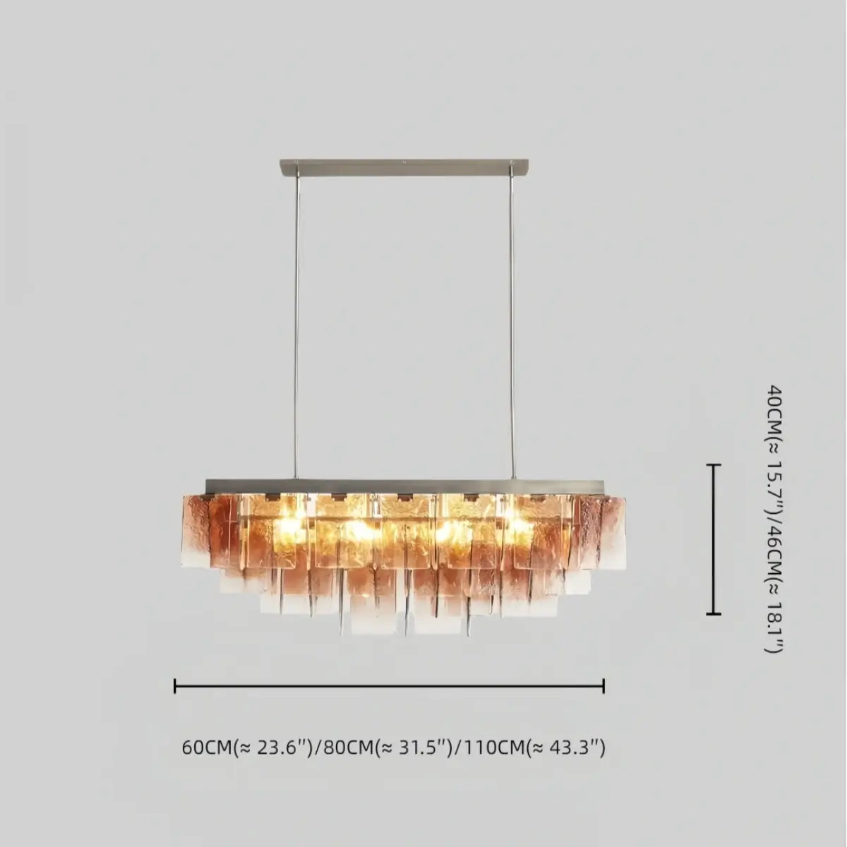 Excelis Luxury Linear Chandelier -- Layered Gradient Brown Glass Size