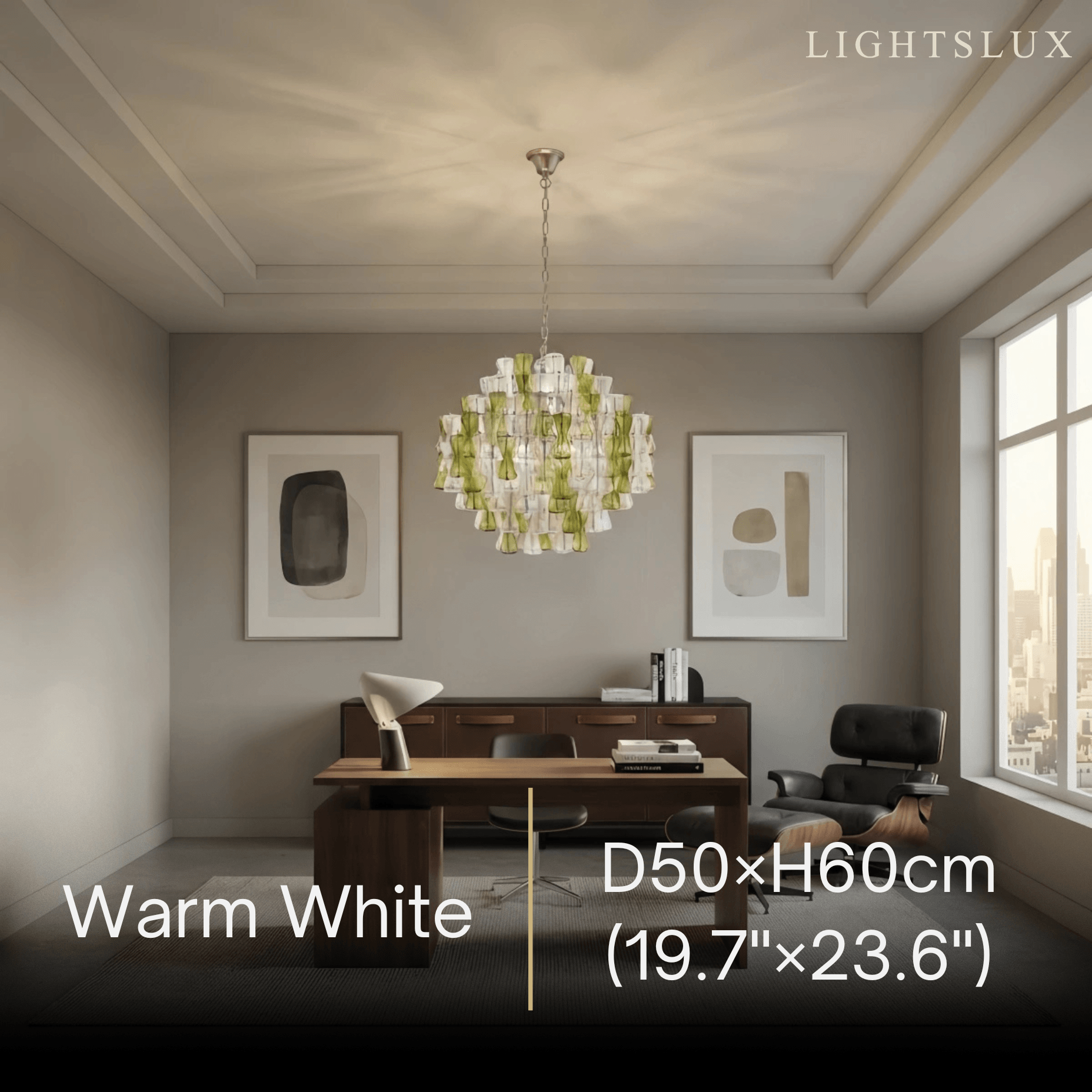 Excelis Luxury Glass Chandelier -- Clear & Green Hourglass for Study Room D50