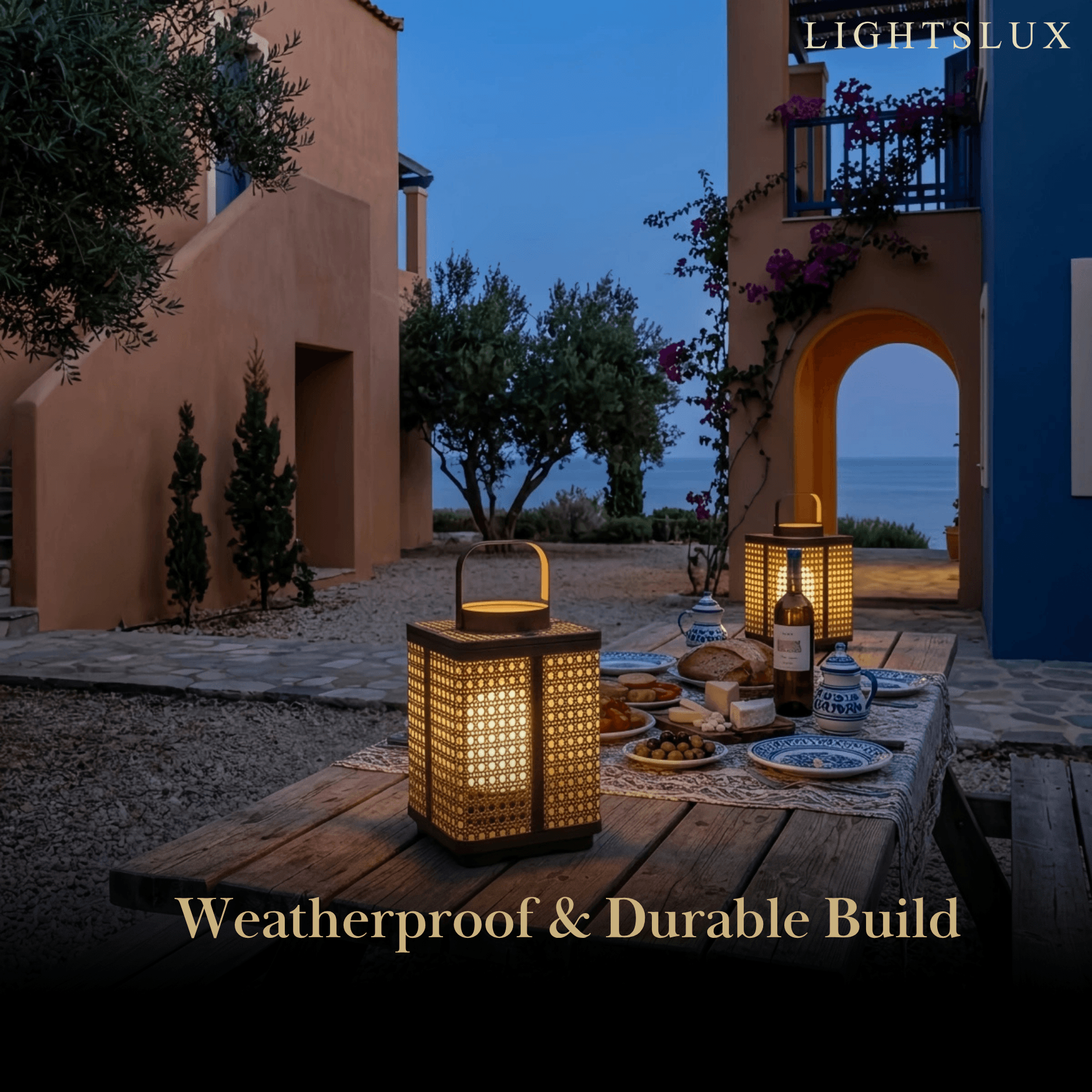 Minimalist Outdoor Floor Lamp -- Metal & Rattan Beige for Garden