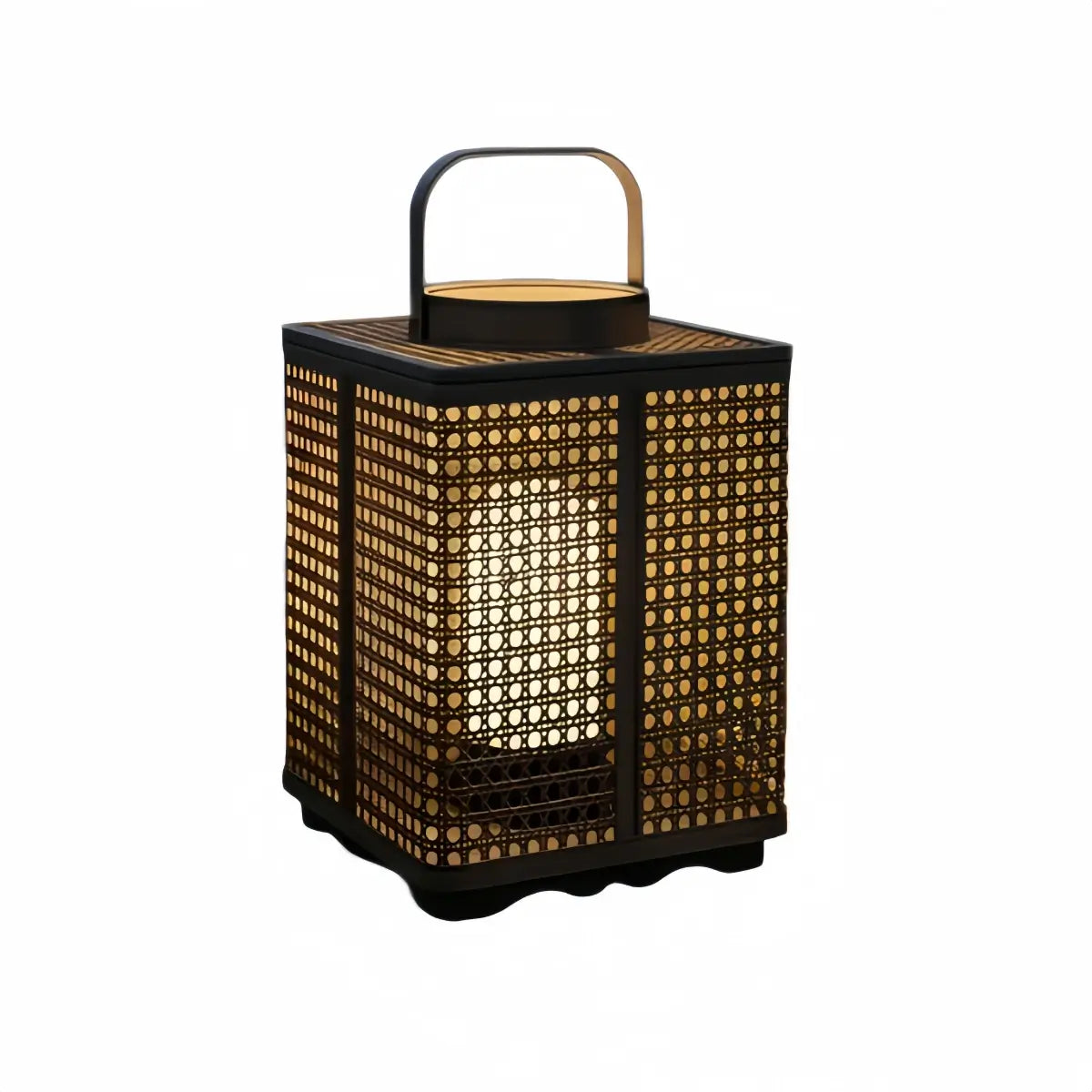 Bamburo Minimalist Outdoor Floor Lamp -- Metal & Rattan Beige for Garden
