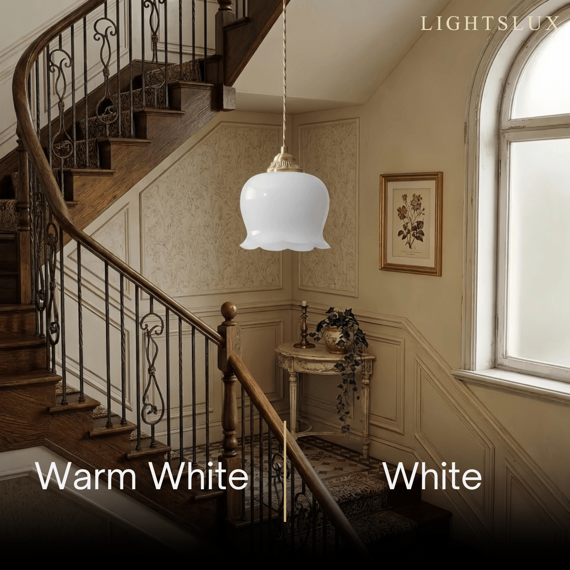 Crema Elegant Floral Pendant Lamp -- Brass & Resin White for Dining Room