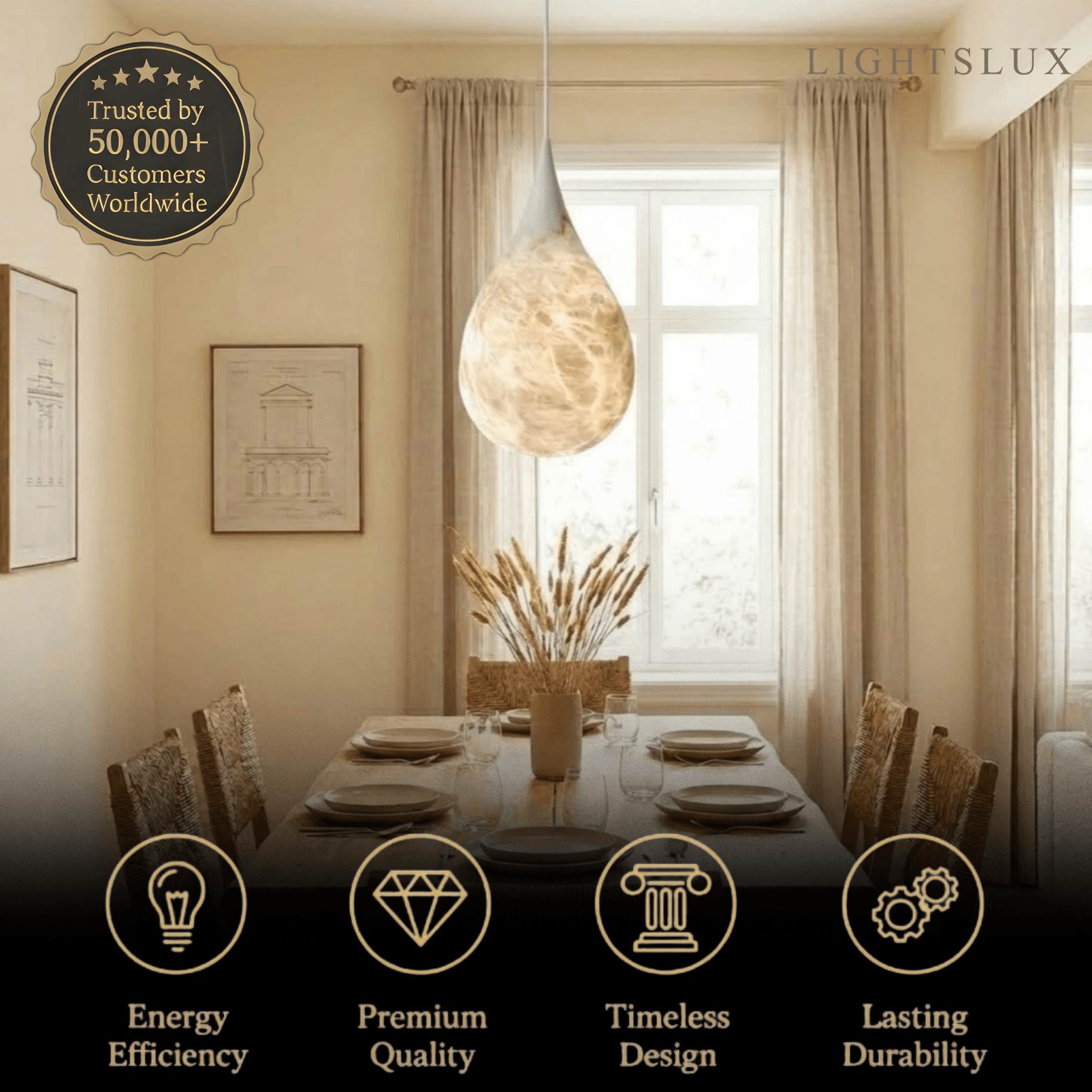 Luxury Alabaster Teardrop Lamp—— For Dining & Bedroom