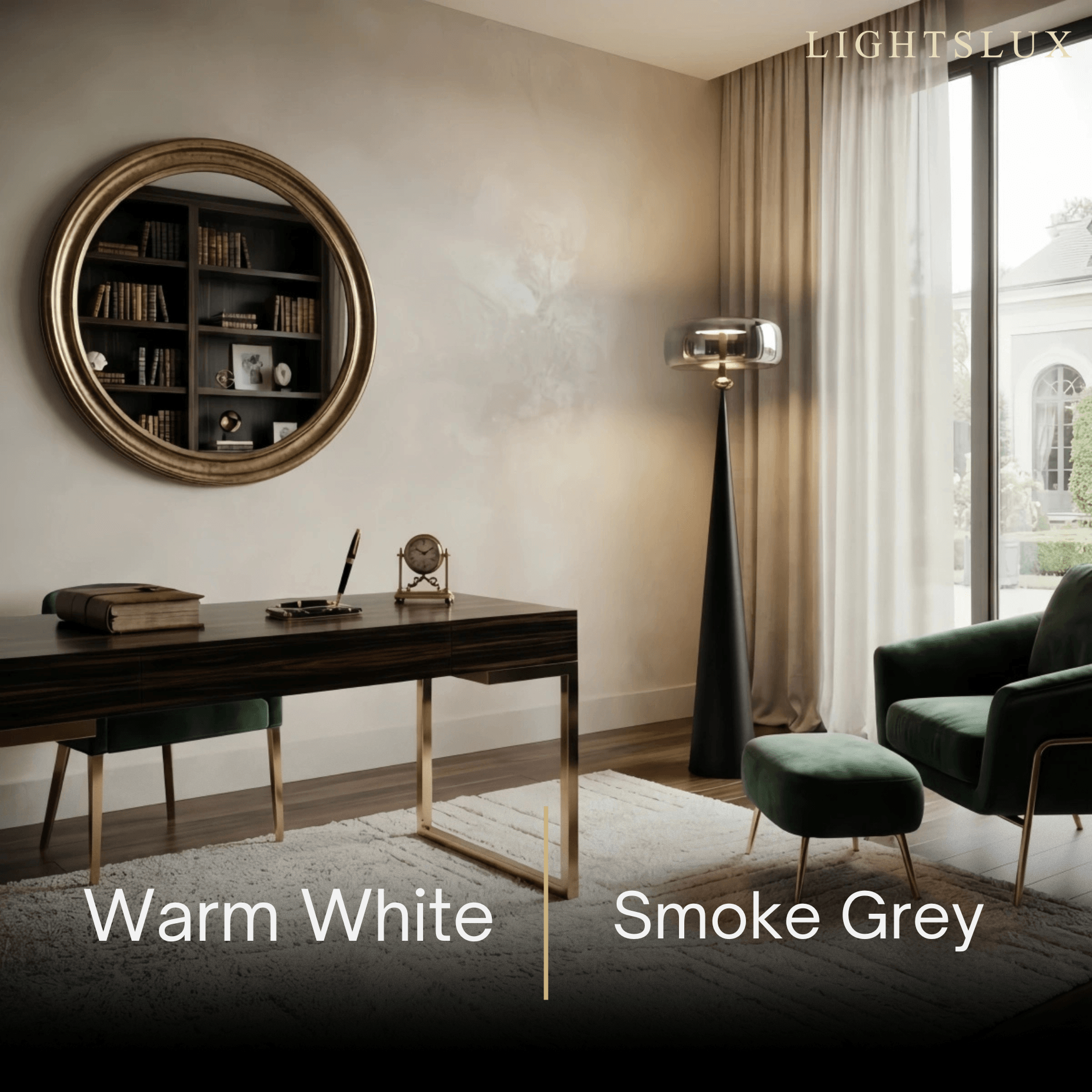 Modern Glass Floor Lamp -- Black Metal & Smoke Grey/Amber for Room