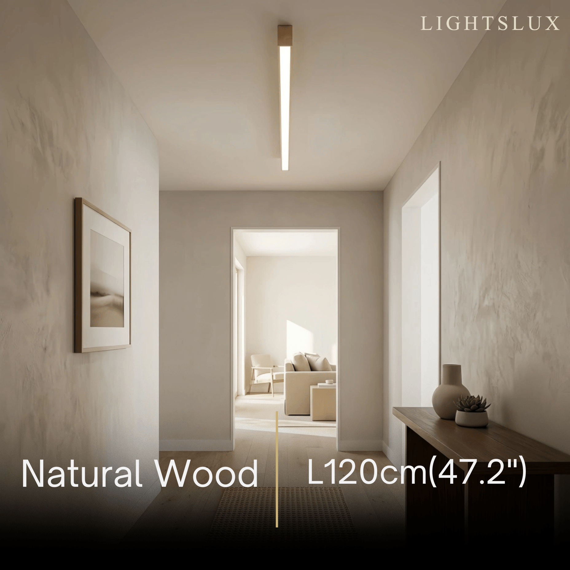 Zenno Minimalist Linear Ceiling Light -- Iron & Acrylic Wood-Grain Natural Wood for Hallway