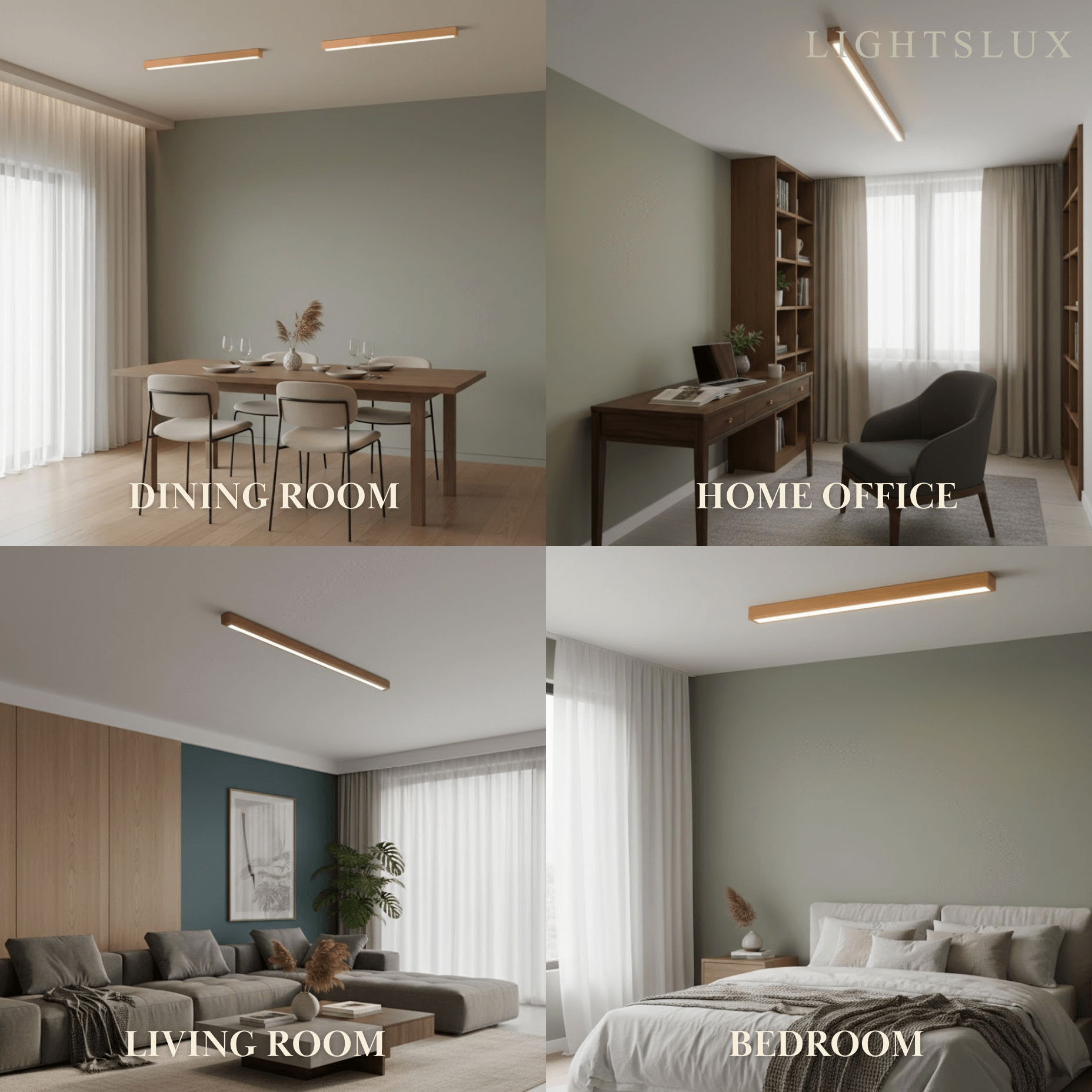 Zenno Minimalist Linear Ceiling Light -- Iron & Acrylic Wood-Grain Natural Wood/Walnut