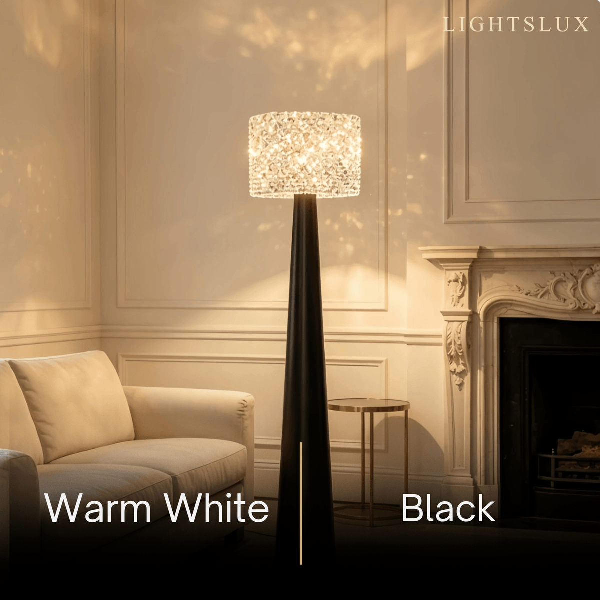 Velora Modern Crystal Floor Lamp – Black Metal for Living Room09