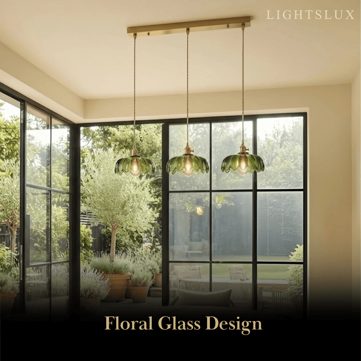 JUN103Velora Vintage Green Glass Pendant Light - Brass Metal for Dining Room
