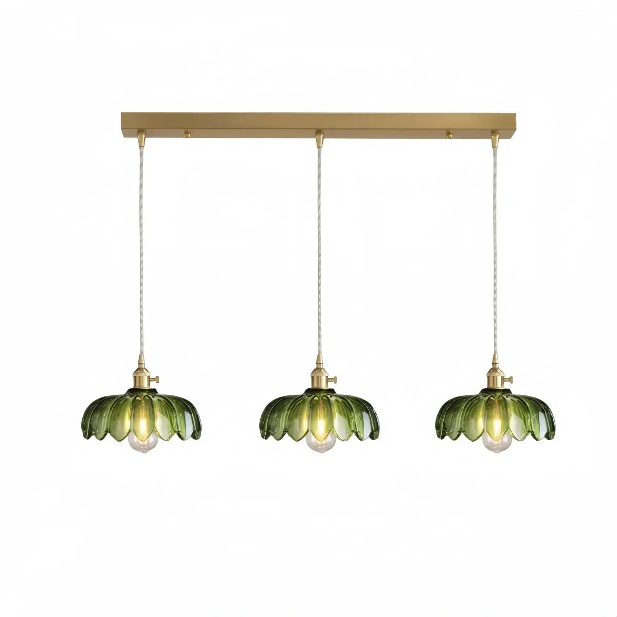 JUN103Velora Vintage Green Glass Pendant Light - Brass Metal for Dining Room