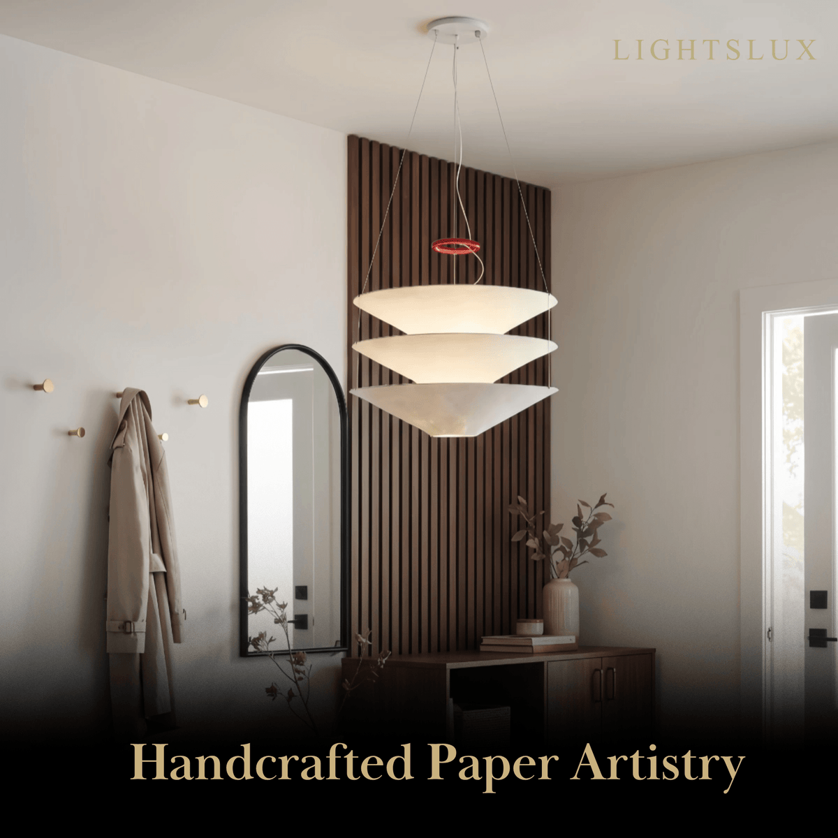 Zenno Japandi Paper Pendant Light – Tiered Cone White for Dinin