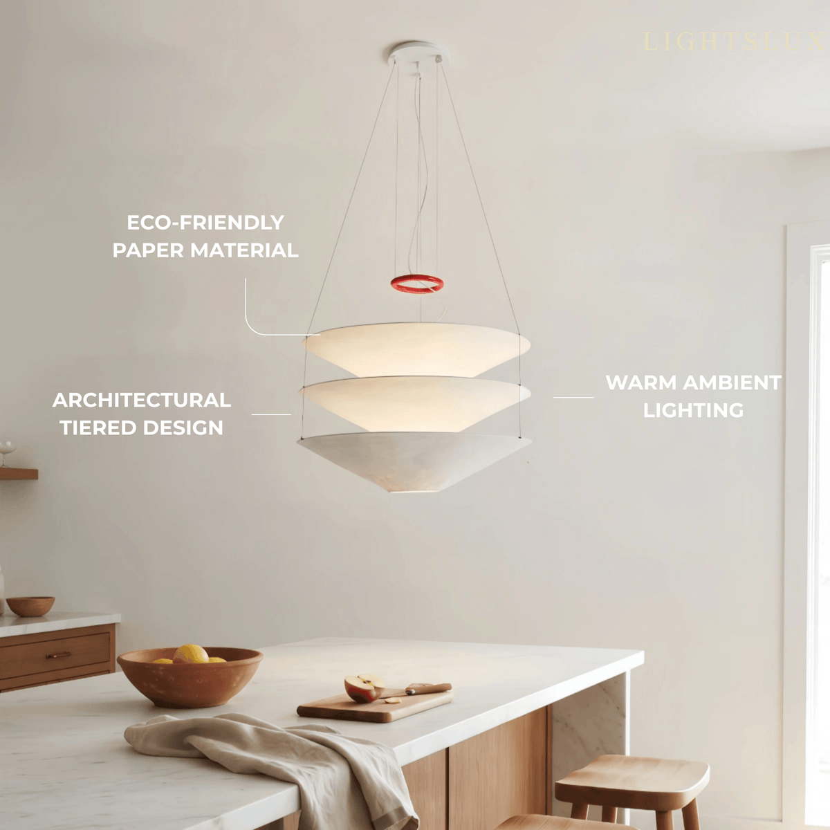 Zenno Japandi Paper Pendant Light – Tiered Cone White for Din