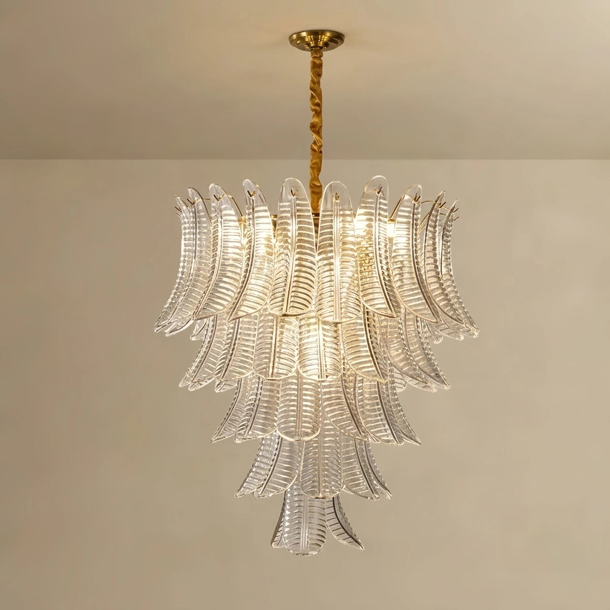 Luxury Sculptural Glass Leaf Chandelier -- Metal Frame for Dining Room