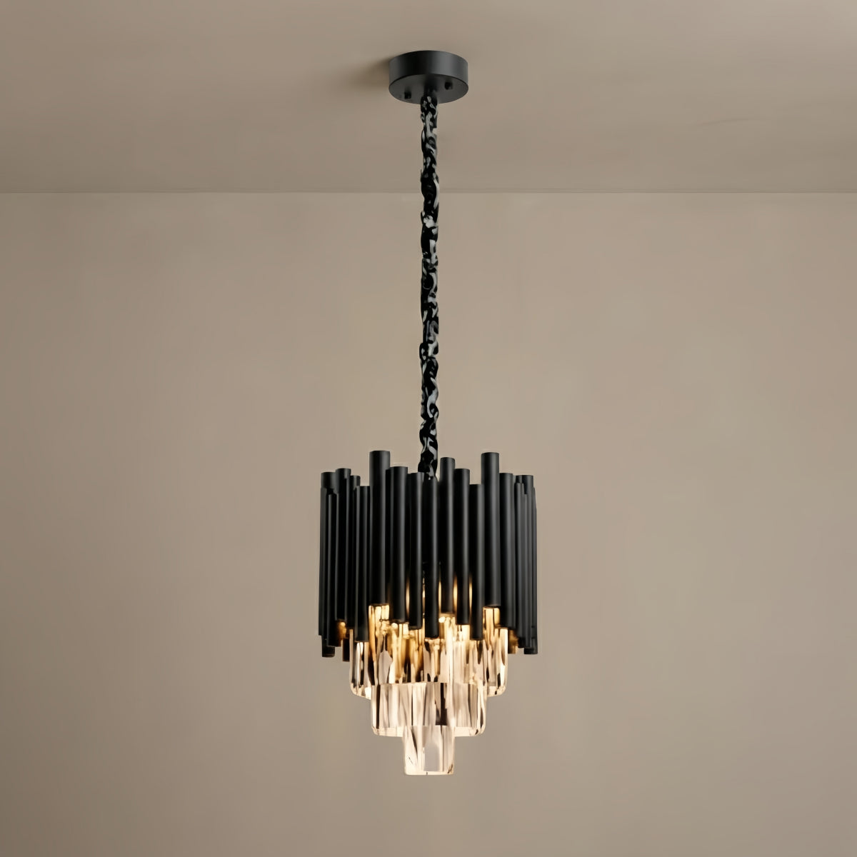 LZ-024Modern Obsidian Mini Pendant Light with Crystal Detail