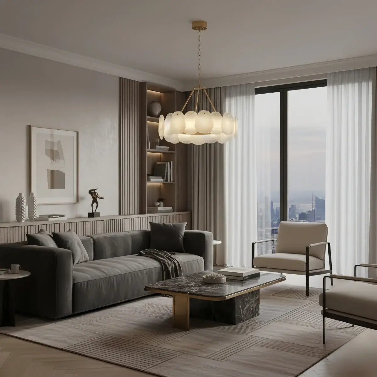 Luxury Sculptural Brushed Gold Chandelier for Dining Room