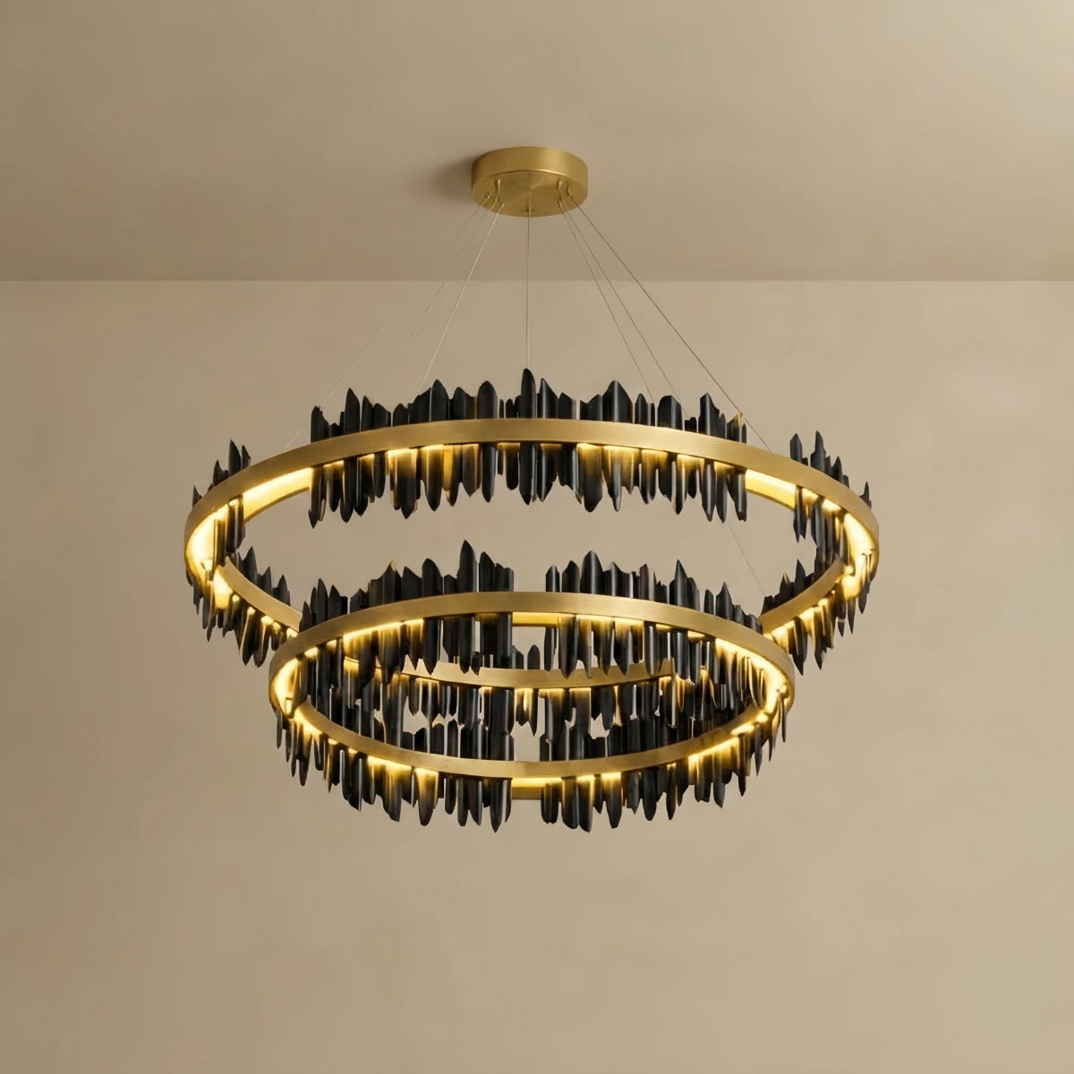 Excelis Dual-Ring Chandelier – Stainless Steel for Living Room