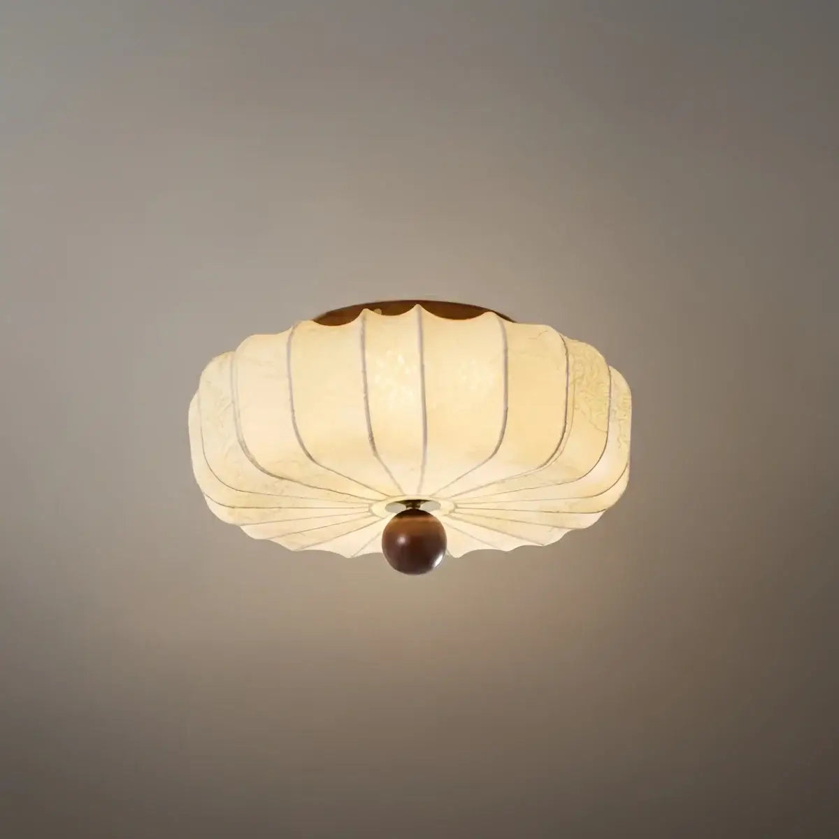 Modern Ceiling Light – Fabric Petal Floral Pattern Wood Accents