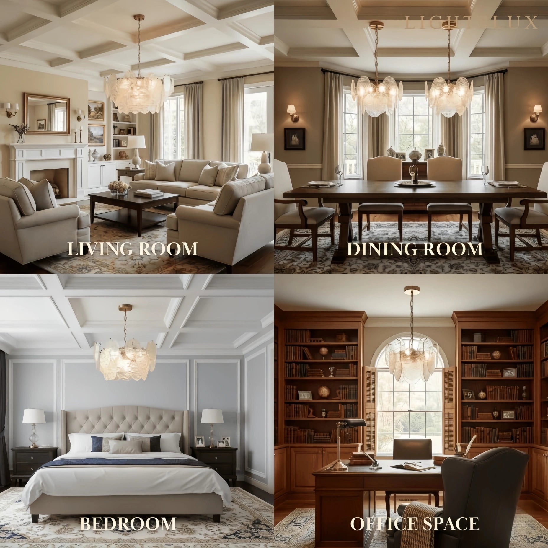 Chandelier — Rippled Wavy Glass Panels & Iron Frame for Living Room