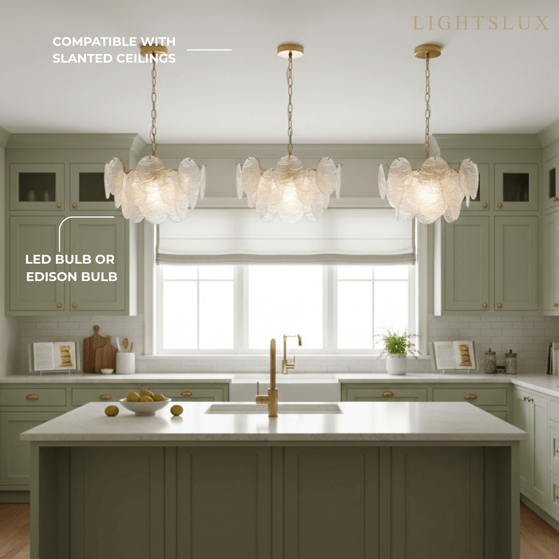 Chandelier — Rippled Wavy Glass Panels & Iron Frame for Living Room