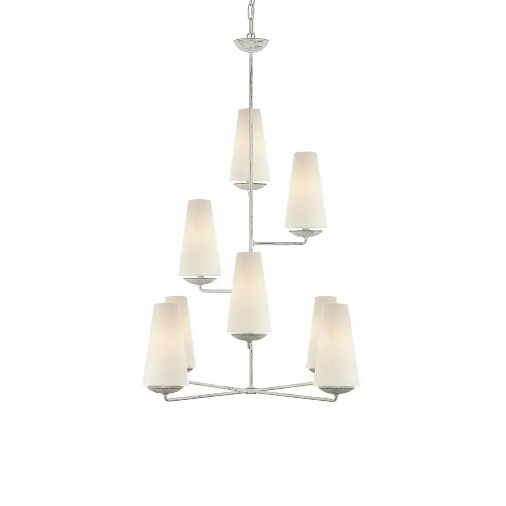 Modern Tiered Chandelier — Copper Frame & Linen Shades