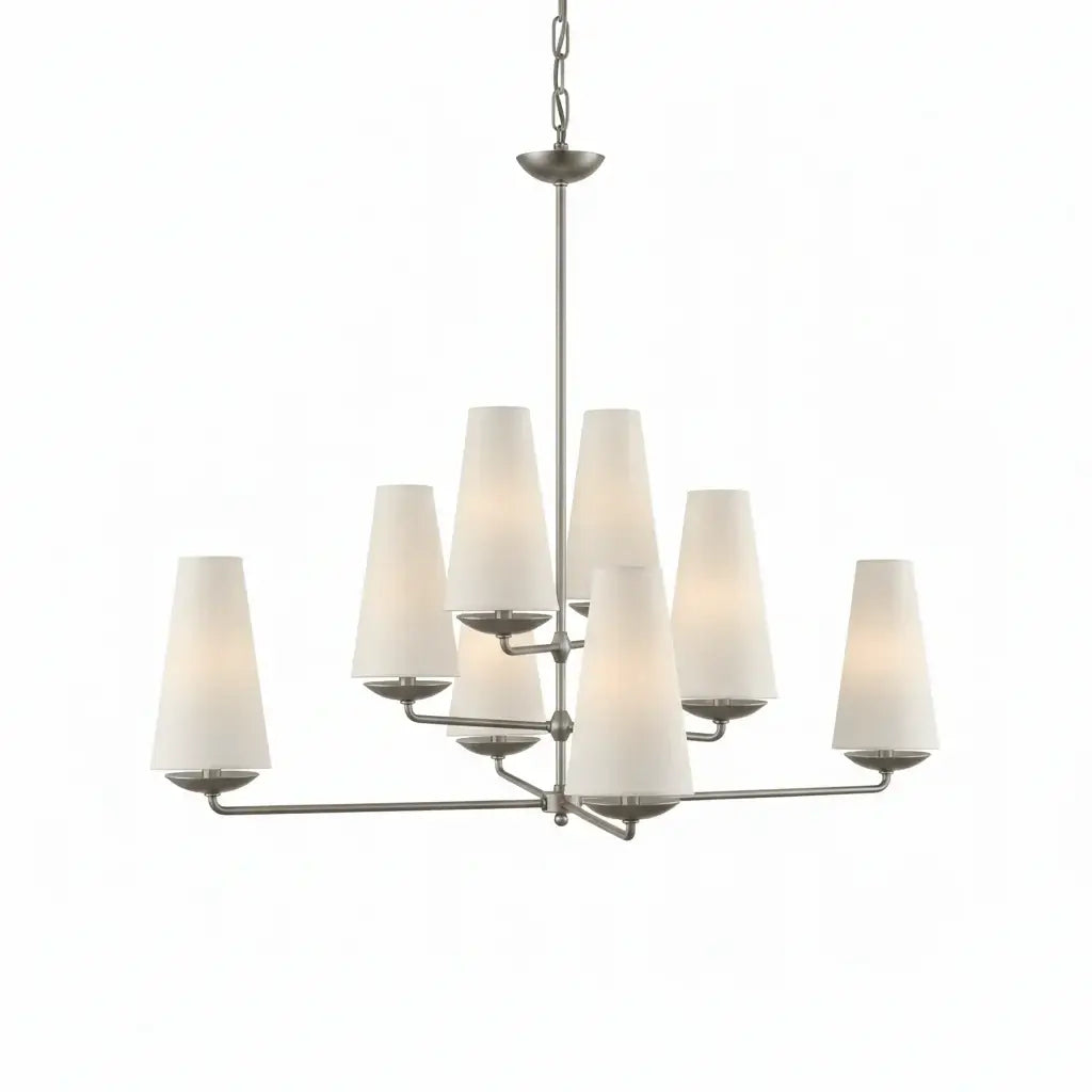 Modern Tiered Chandelier — Copper Frame & Linen Shades