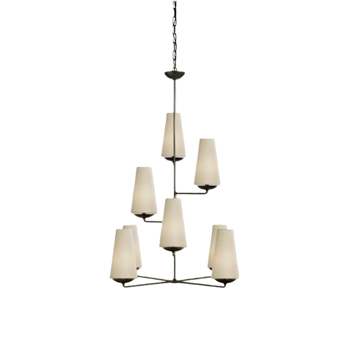 Modern Tiered Chandelier — Copper Frame & Linen Shades