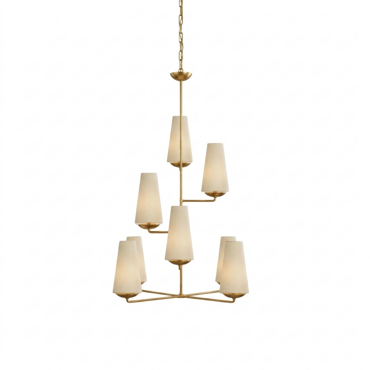 Modern Tiered Chandelier — Copper Frame & Linen Shades