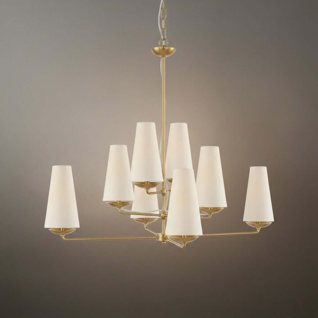 Modern Tiered Chandelier — Copper Frame & Linen Shades