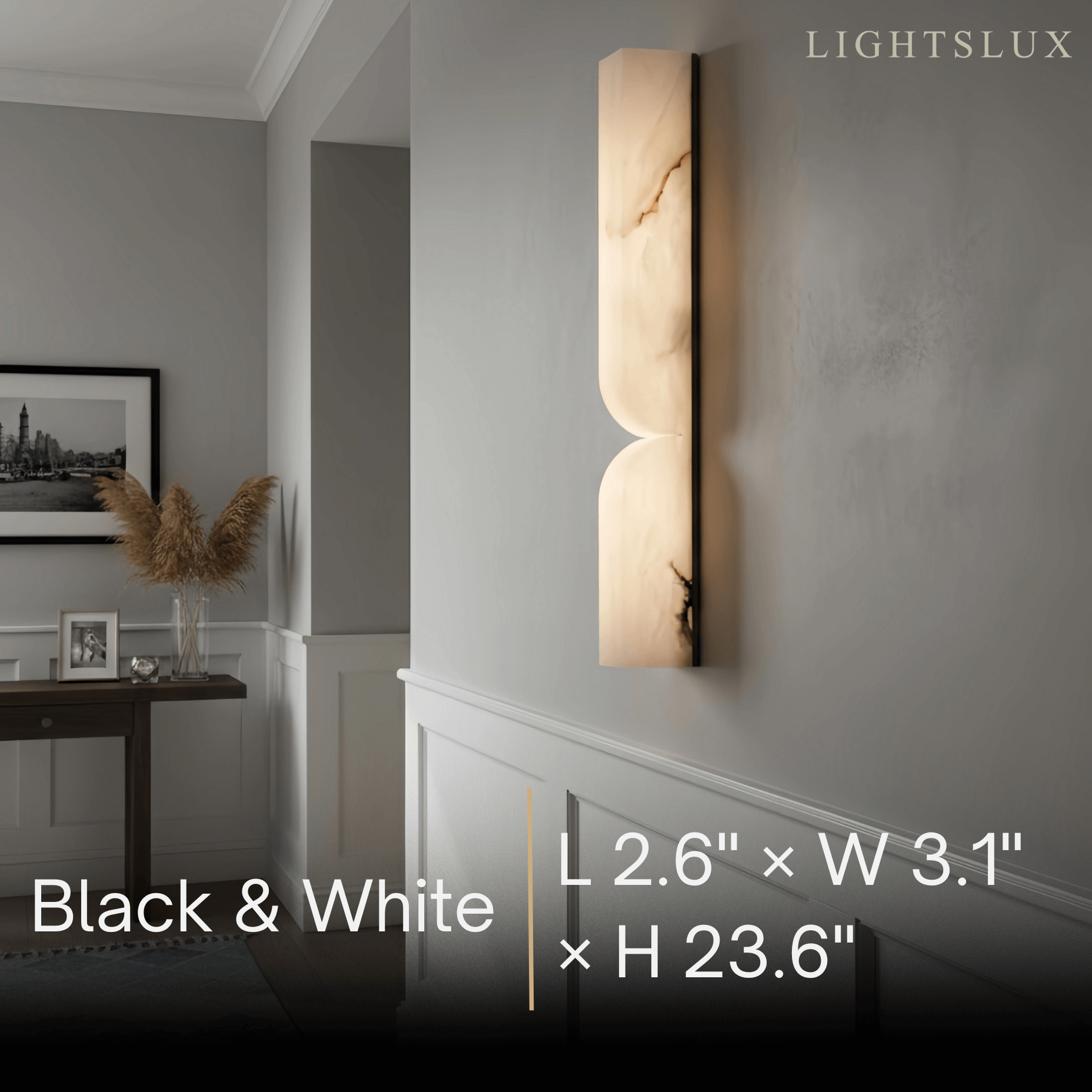 Alabaster Wall Sconce – LED Stone Wall Light in Gold or Black for Living Room