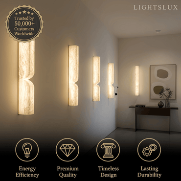 Alabaster Wall Sconce – LED Stone Wall Light in Gold or Black for Living Room