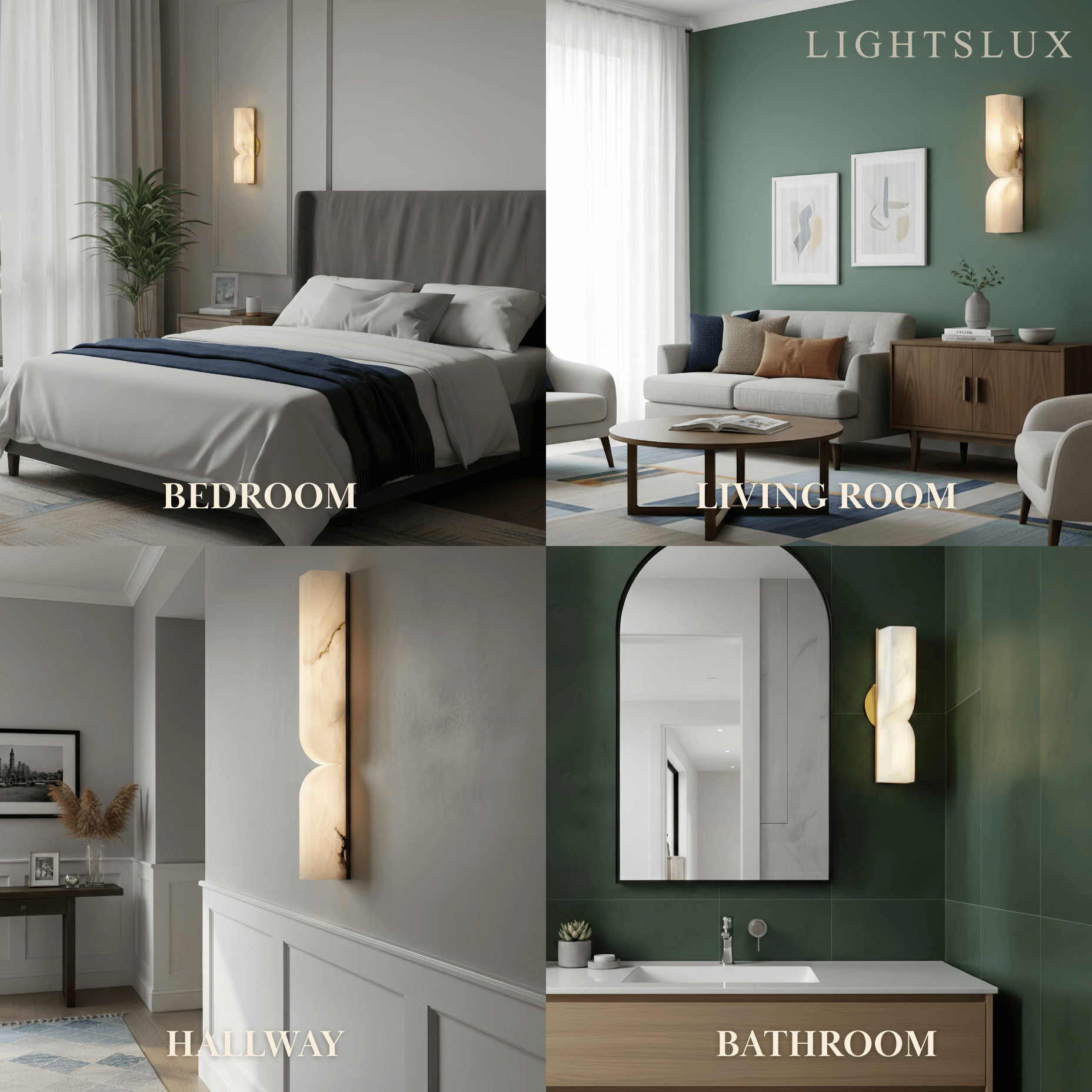 Alabaster Wall Sconce – LED Stone Wall Light in Gold or Black for Living Room