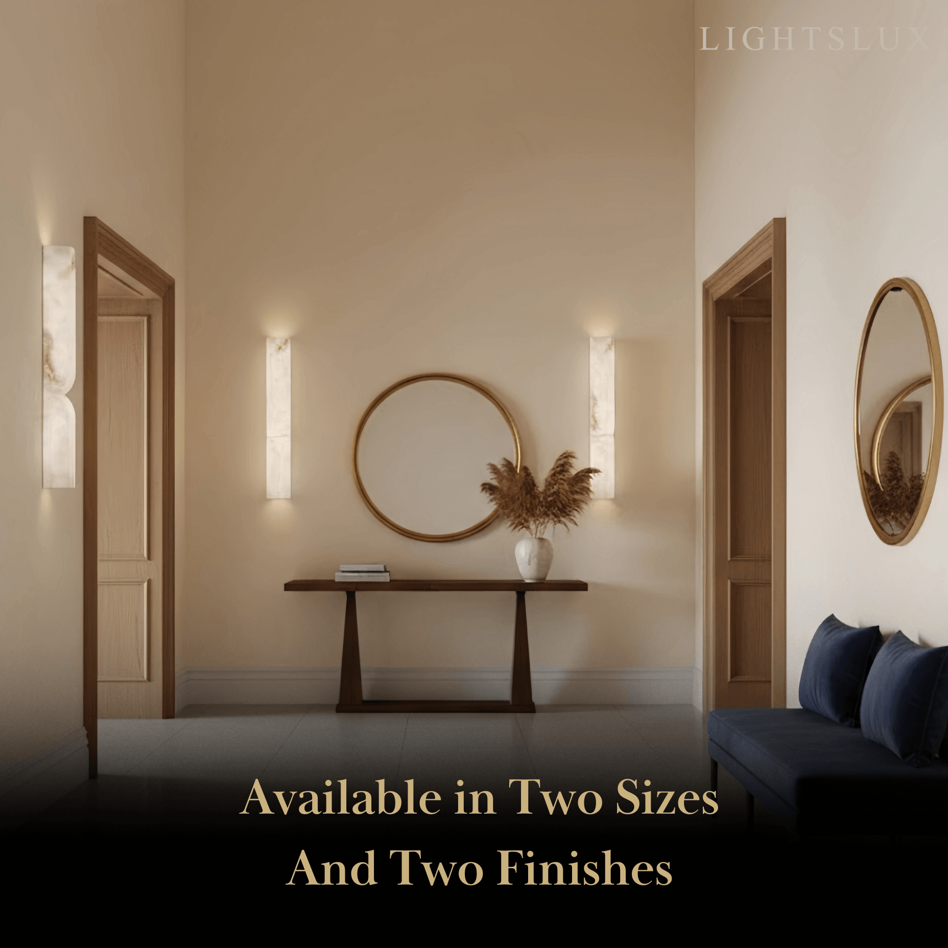 Alabaster Wall Sconce – LED Stone Wall Light in Gold or Black for Living Room