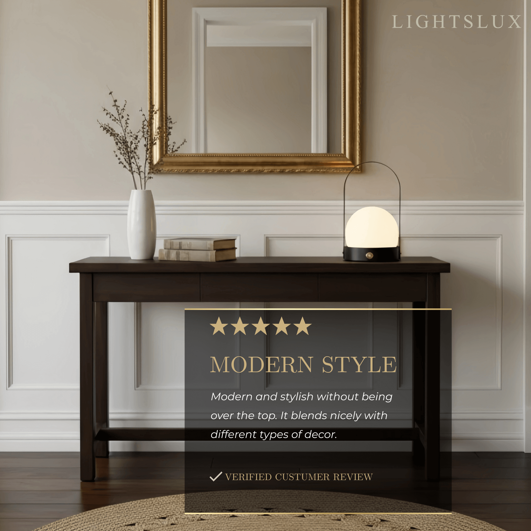 Modern Portable Table Lamp – LED Glass Lantern Light with Handle in Gold, Black or White