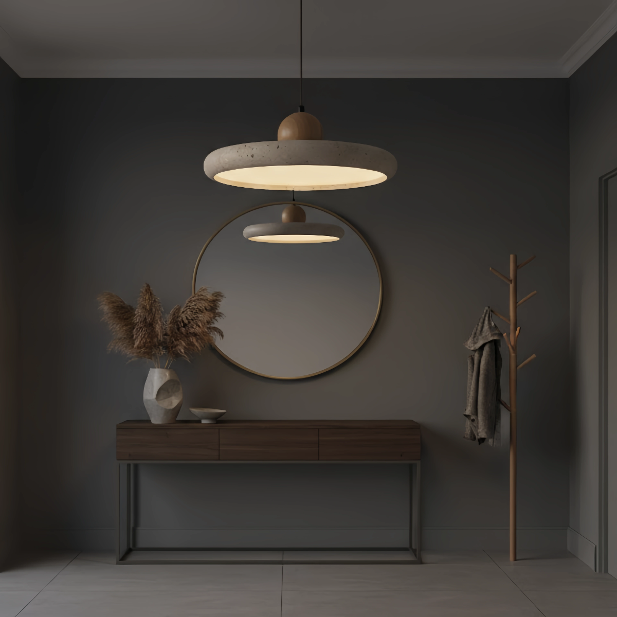 Modern Pendant Light – Wood and Stone LED Ceiling Lamp for Dining Room