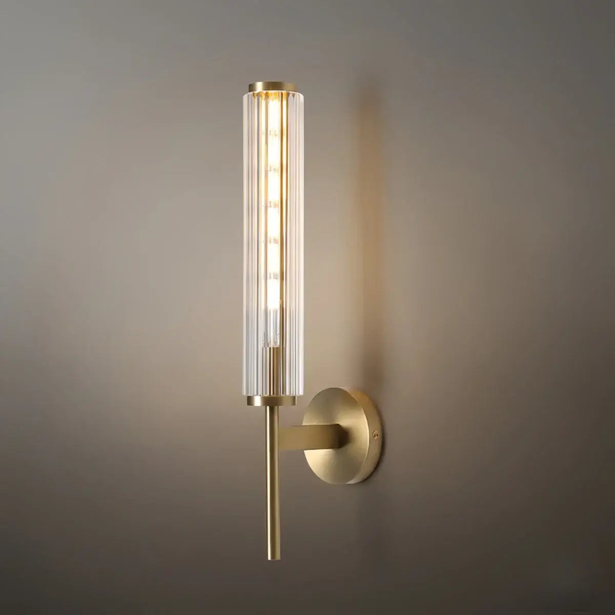 Modern Linear Wall Light – Brass and Glass LED Sconce for Bathroom or Bedroom"